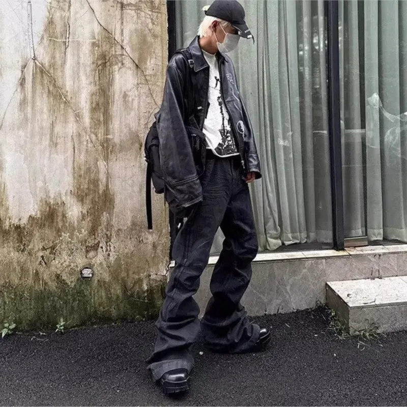 Y2K seprané džíny Gothic Vintage Micro Flared Kalhoty se zipem ve středním pase Ženy Muži Streetwear Vysoce kvalitní design Kalhoty Sense