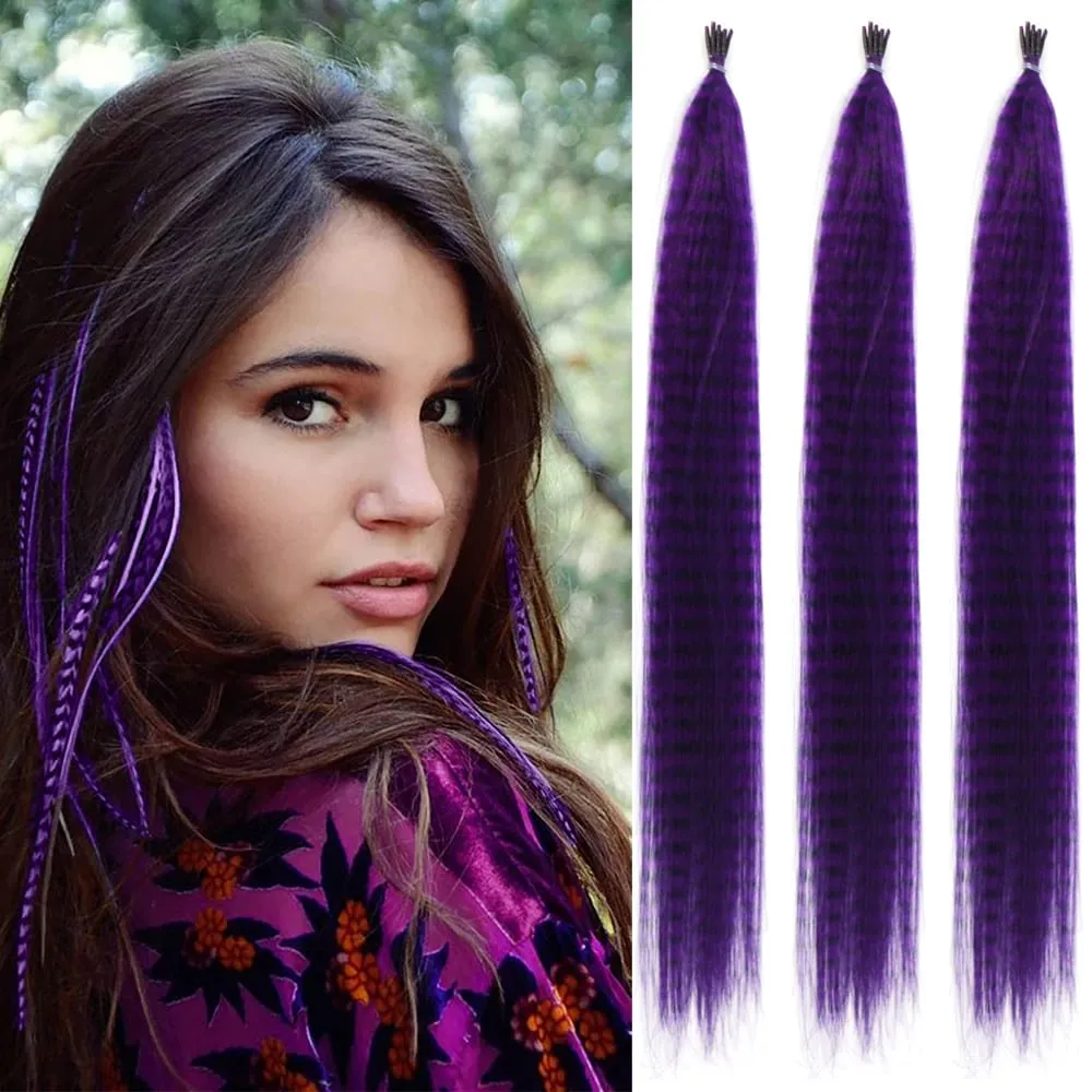 30roots Colored Synthetic Feather Stripe hair Extension 16 Inch I Tip Party Cosplay For Music Festival Halloween Christmas — image 2