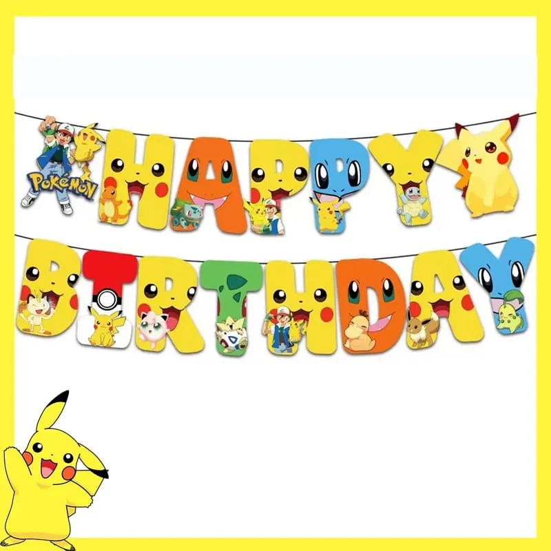 Pokemon Geburtstag Party Dekoration Pikachu Einweggeschirr Tasse Serviette Teller Tischdecke Baby Dusche Kuchen Topper Flagge Luftballons