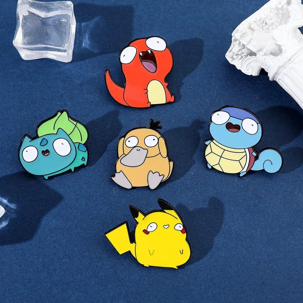 Anime Enamel Pin Funny Cartoon Figure Pikachu Squirtle Psyduck Metal Badge Brooch Jacket Jeans Lapel Pin Toy Accessories — image 4