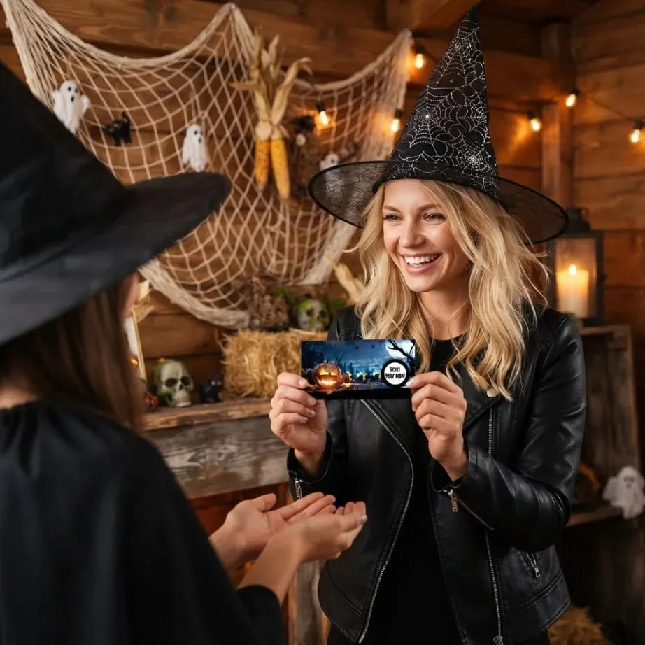 50 cartes à gratter Halloween : grattez pour gagner et débloquer des prix ; parfait pour les activités interactives sur le thème d’Halloween.