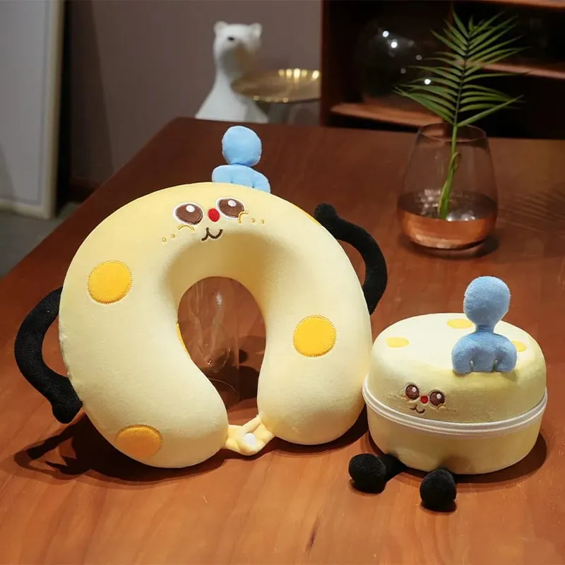 Oreiller en forme de U avec boîte, oreiller de Protection du cou en peluche, coussin de bureau, mignon et joli oreiller de voyage pour enfants/adultes — image 3