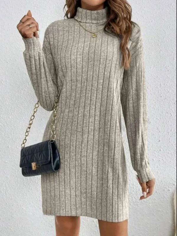 Robe décontractée à col roulé pour femme, manches longues, couleur unie, tricotée, nouvelle mode, ample, confortable, collection automne hiver 2024 — image 8
