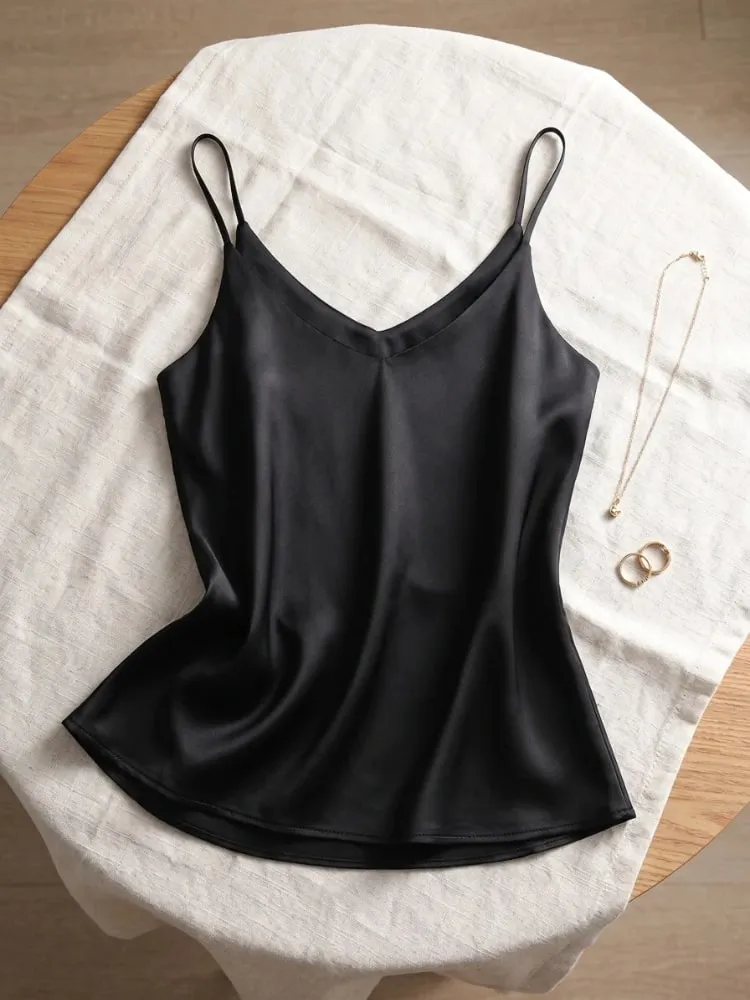 zjaiss Halter V-hals Basic White Cami 2026 Summer Spaghetti Strap Dame Tank Top Ærmeløs satin Silke Overdele Dame Camisole