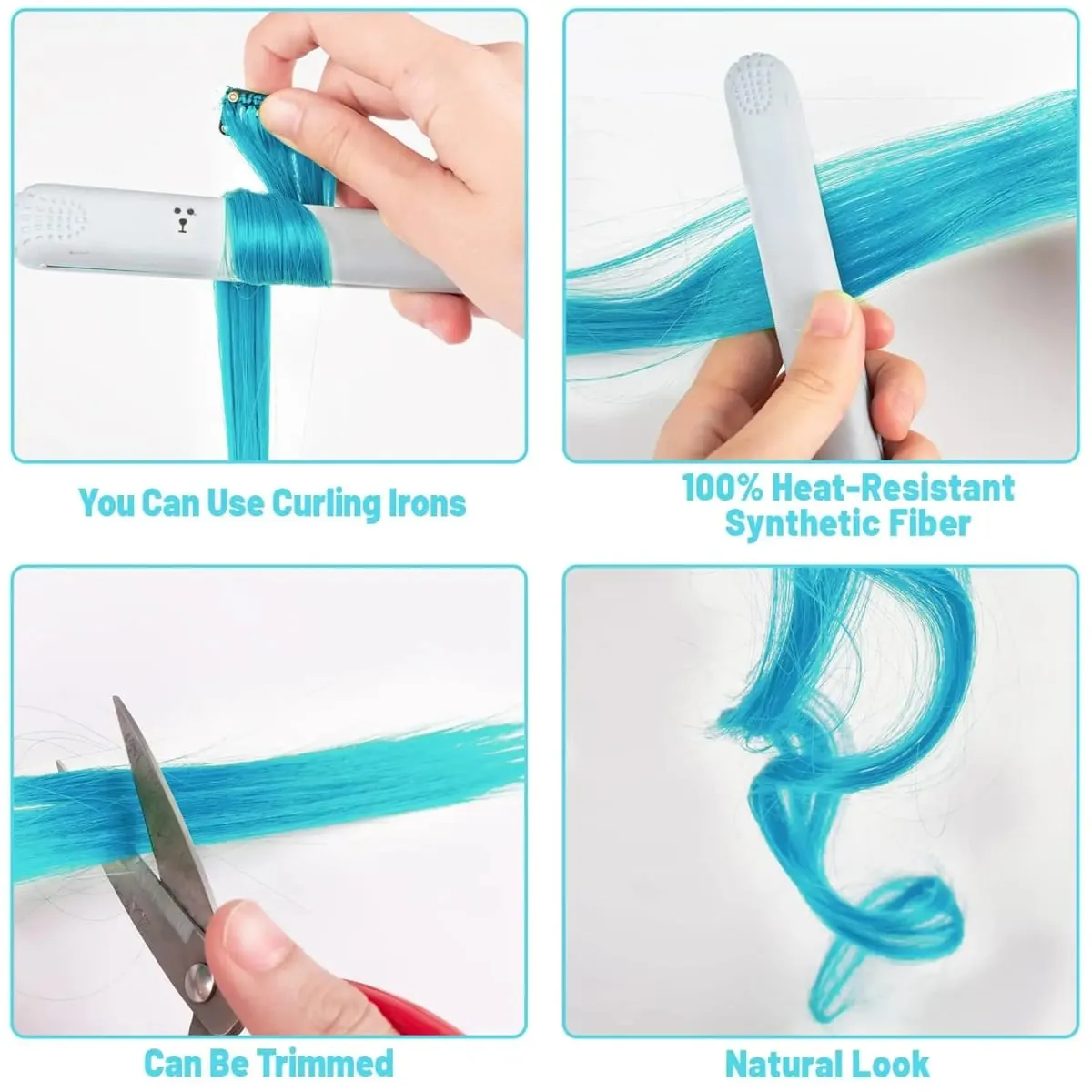 22 นิ้วต่อผมสี Light Blue Party Highlights คลิปในส่วนขยายของผมสังเคราะห์สี Party Hairpieces ตรง — image 5