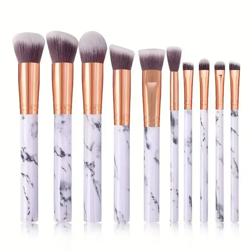 10 ชิ้น Marble แปรงแต่งหน้าพรีเมี่ยมสังเคราะห์ Kabuki Foundation Blending Face Powder Blush คอนซีลเลอร์อายแชโดว์แปรง — image 1