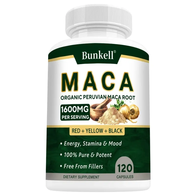 Capsule di radice di maca biologica 1600 mg - Nero Rosso Giallo Maca Performance vitale e supporto della massa muscolare per uomini e donne