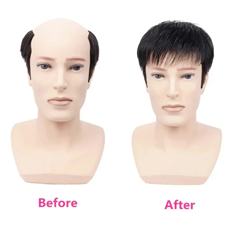 Parrucca maschile con clip per capelli corti, blocchi di ricambio superiori per la testa che coprono efficacemente con i capelli sintetici sostitutivi dei capelli circostanti — image 6