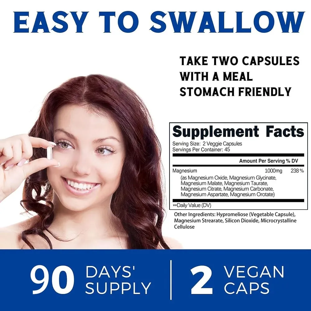 Suplemen Kompleks Magnesium | 1000mg Magnesium Glycinate Malate Citrate | 8 Formula Kelat Unsur | Vegan Bukan GMO 90 C — image 6