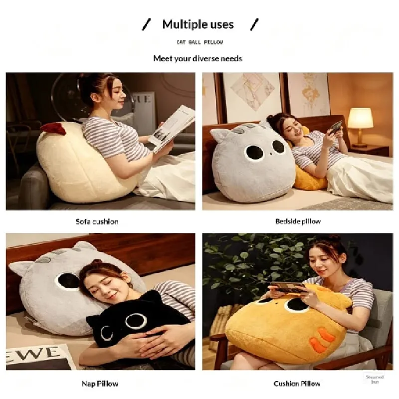 Bantal Mewah Kucing Hitam dan Coklat Bulat Lucu Berbulu Generik Boneka Lembut Mainan Sofa Tempat Tidur Bantal Punggung Dekorasi Rumah untuk Dewasa — image 7