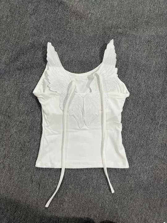 สีขาวมุมปีกปัก Camis Y2K เซ็กซี่ Backless Bow-Tie STRAPS Slim เสื้อกั๊กผู้หญิงฤดูร้อน Tank Top — image 7