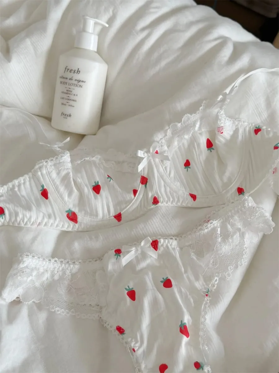 Bra wanita bunga kecil seluar dalam segar bahagian nipis breathable top push up set bra wanita saiz besar — image 4