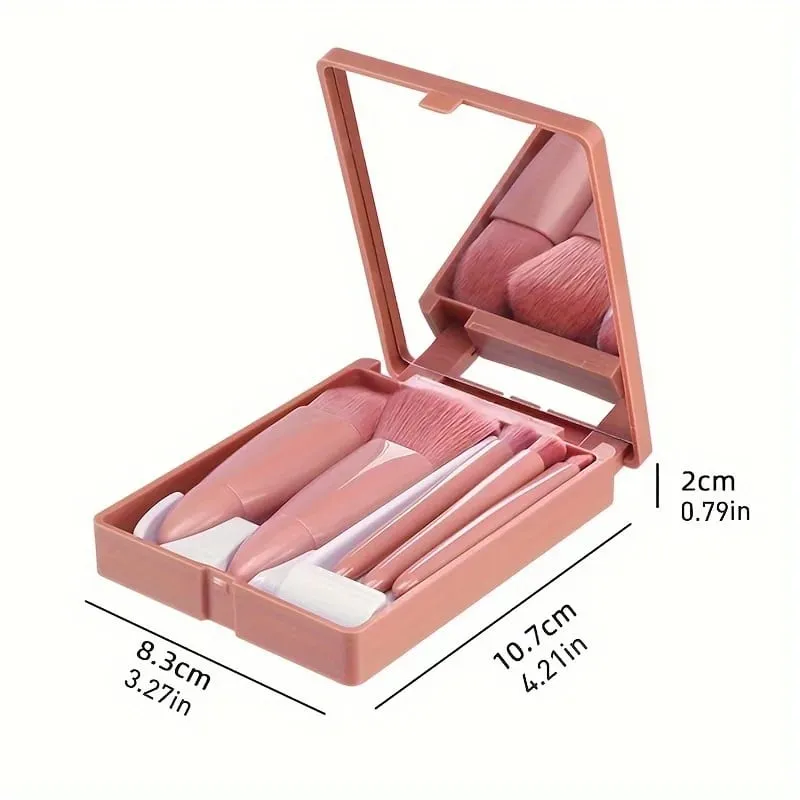Mini set di pennelli per trucco portatile da 5 pezzi con specchio - Set di pennelli per trucco da viaggio Strumento pennello per ombretto — image 2