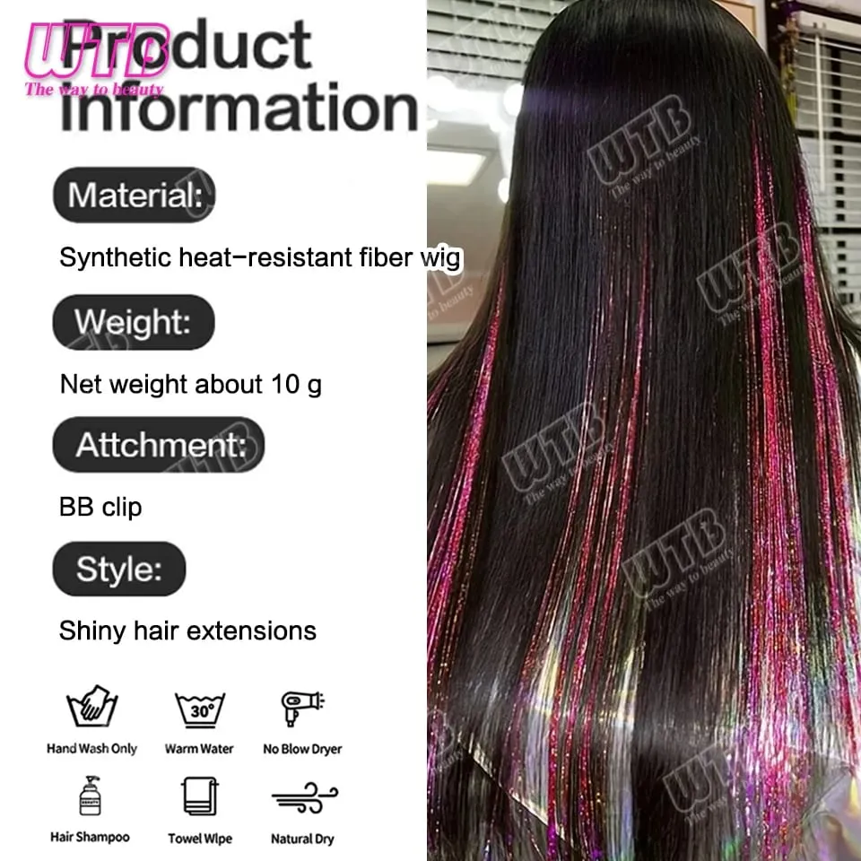 Multi-Color Glitter Synthetic Hair Extension Wig BB Clip Style Suitable for Women and Girls to Wear During Holidays and Events — image 7