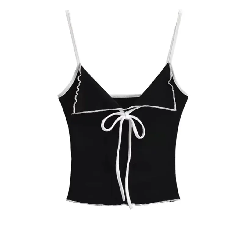 Y2K Cami Topพร้อมโบว์โบว์ด้านหน้าสปาเก็ตตี้Strap Crop Tank Topฤดูร้อนผู้หญิงShoujoสาวชุดยอดนิยม
