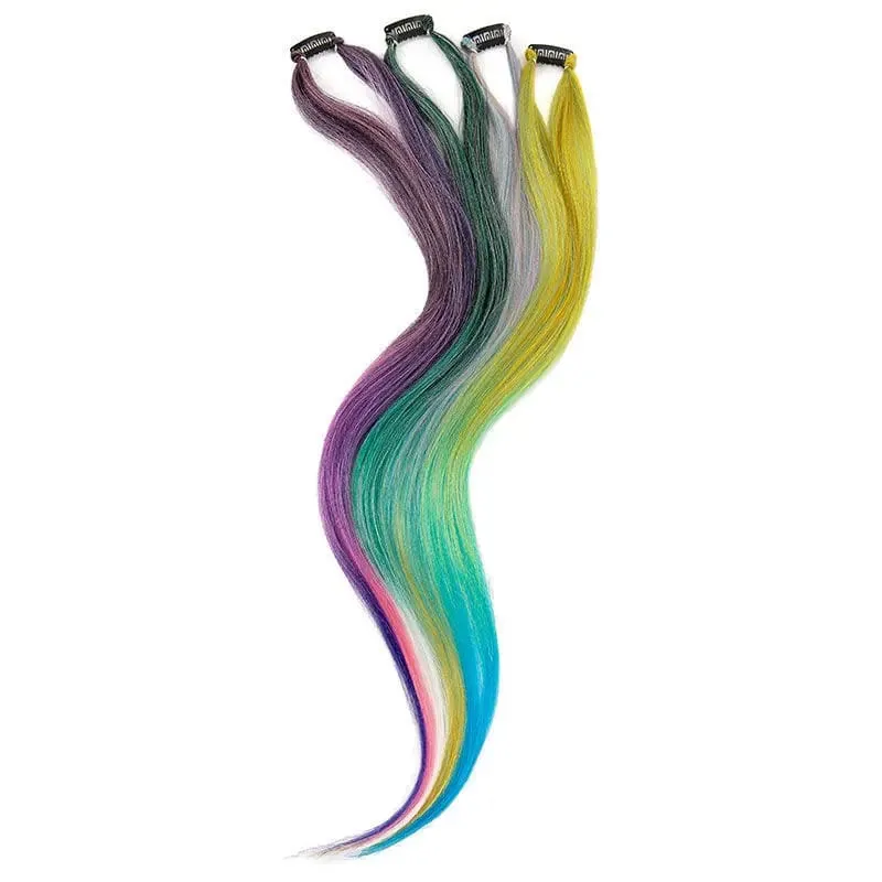 2PCS 60cm Synthetic Long Straight Hair Clips Rainbow Hair Extension Colored Red Green Blue Hairpiece for Women — image 3