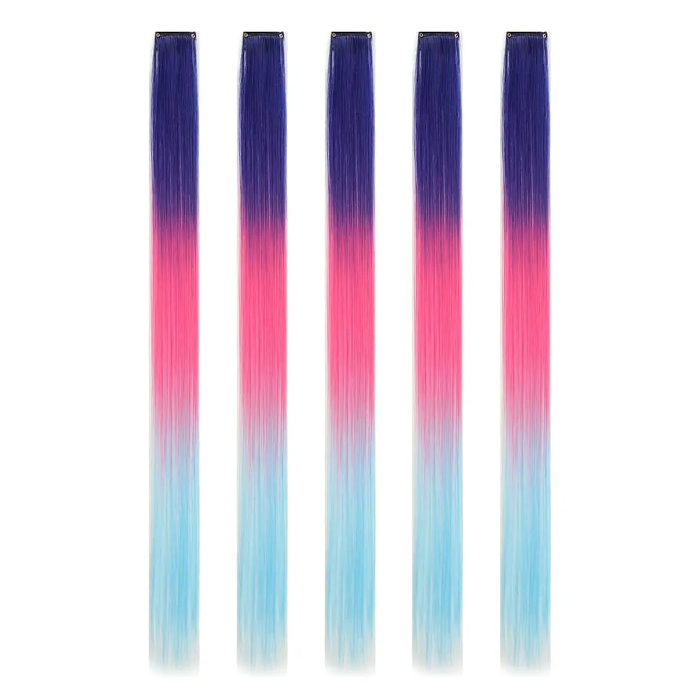 5 stks/set Clip in Hair Extensions Synthetische Haarstukjes Gekleurde Party Hoogtepunten voor Meisjes 18 inch Multi-kleuren Steil Haar — image 17