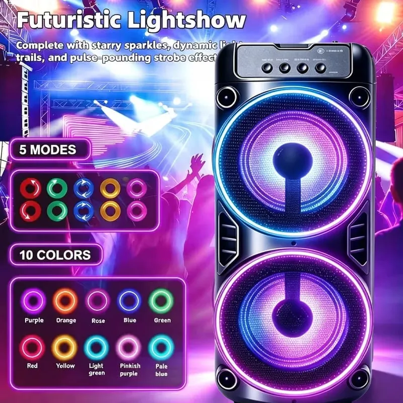 Altoparlante Bluetooth professionale di grandi dimensioni, design portatile con subwoofer JBL Party Box, luci LED compatibili con funzioni BT/USB/TF/AUX/FM/TWS/MIC/EQ Karaoke professionale. Regalo ideale per compleanni, Natale e Capodanno — image 7