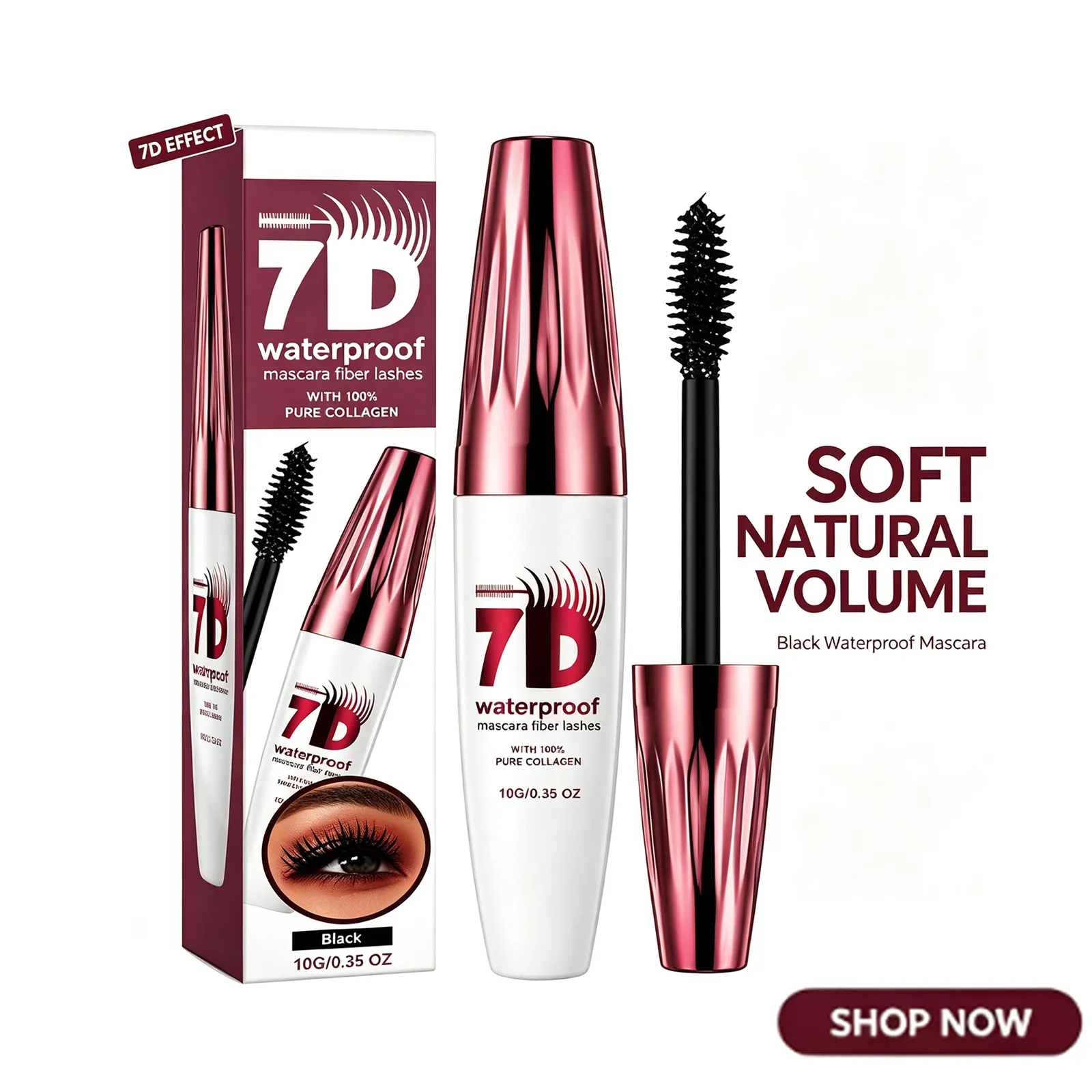 7D Volumizing Mascara Kalis Air Semulajadi Lembut Licin Ringan Tahan Lama Kalis Noda Solekan Mata Hitam — image 1