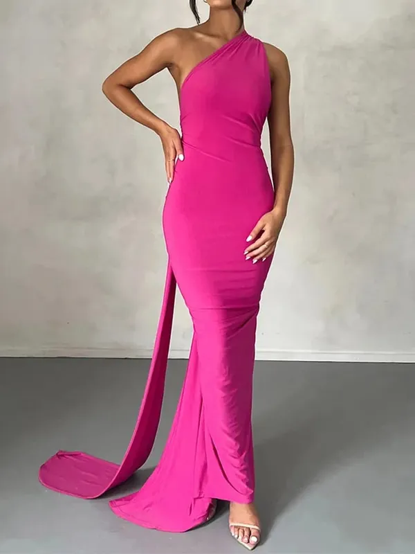 Pakaian Neon Y2K Satu Bahu Tanpa Lengan Tanpa Belakang Tanpa Belakang Ruched Bodycon Gaun Maxi untuk Pesta Hari Lahir Kelab Wanita Prom Petang — image 12