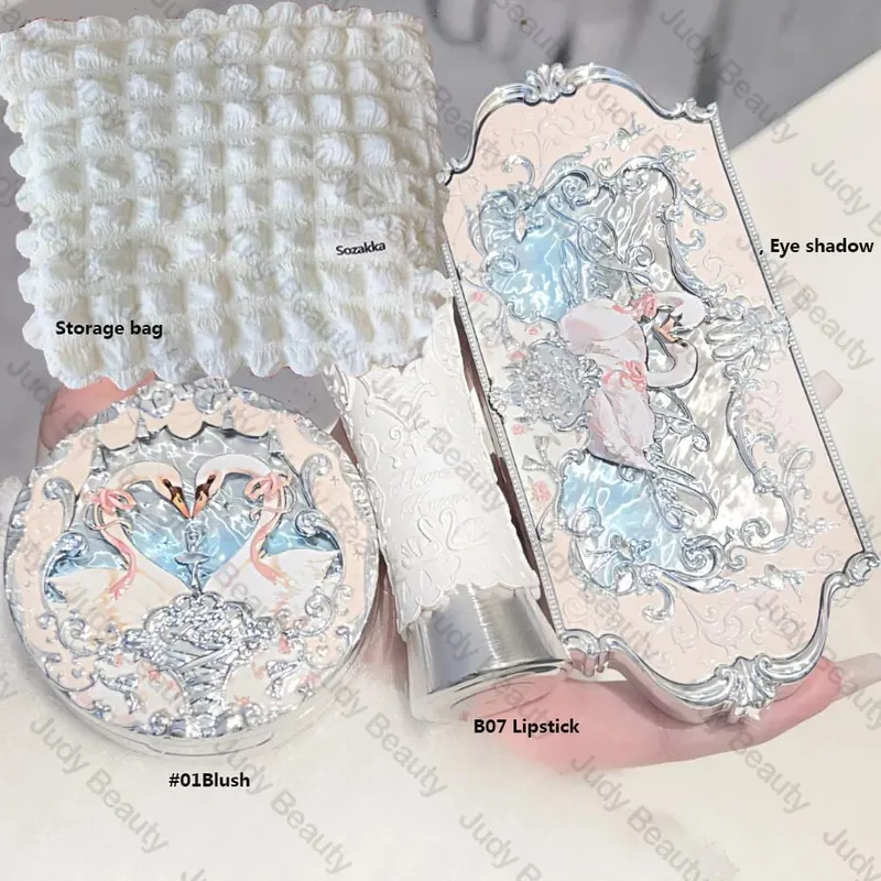 Make-up Flower Knows Set Shell Pearl Series Šestibarevná paleta očních stínů Embosovaná Blusher Shine Lipstick Kit with Bag All In — image 15
