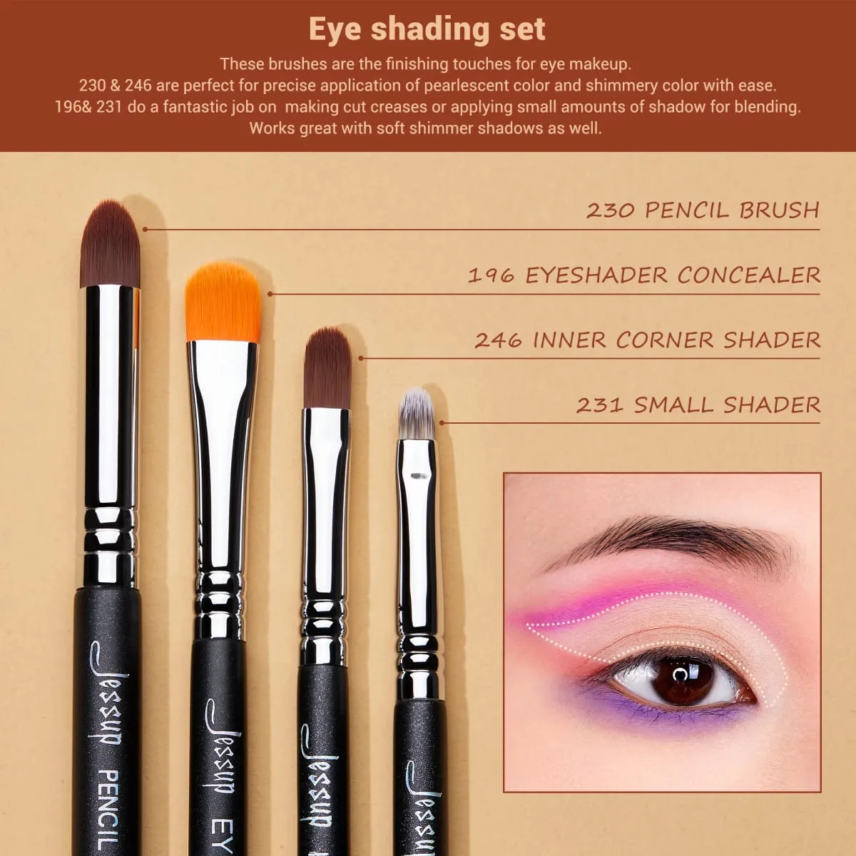 Jessup conjunto de pincéis para sombra, conjunto de pincéis de maquiagem para os olhos preto premium sintético, sombreamento, corretivo, pincel de mistura t339 — image 4