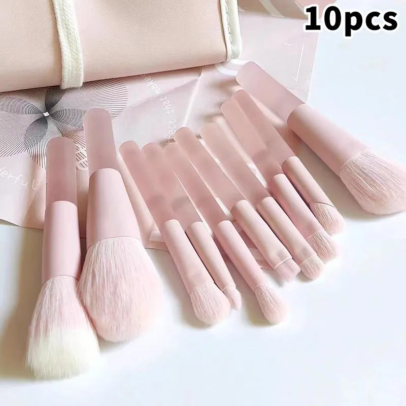 【B】Set di pennelli per trucco da viaggio con manico rosa da 10 pezzi, fondotinta sintetico in polvere, ombretto, mini set di pennelli per trucco — image 2