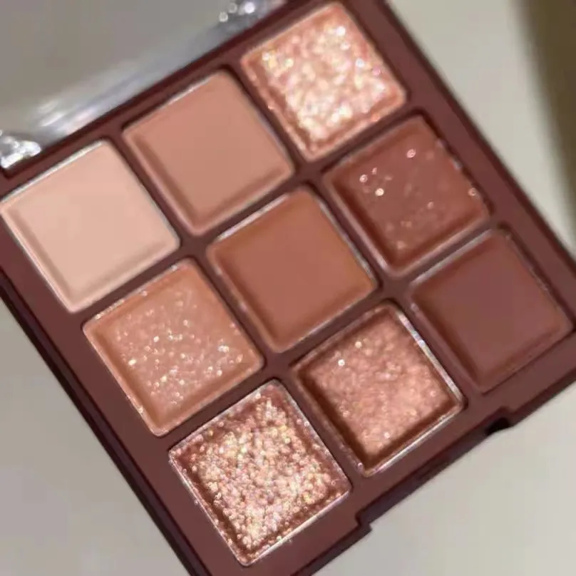 Palette di ombretti glitterati a 9 colori Palette di ombretti acrilici opachi luccicanti marrone cioccolato Cosmetici per trucco coreano impermeabili — image 5