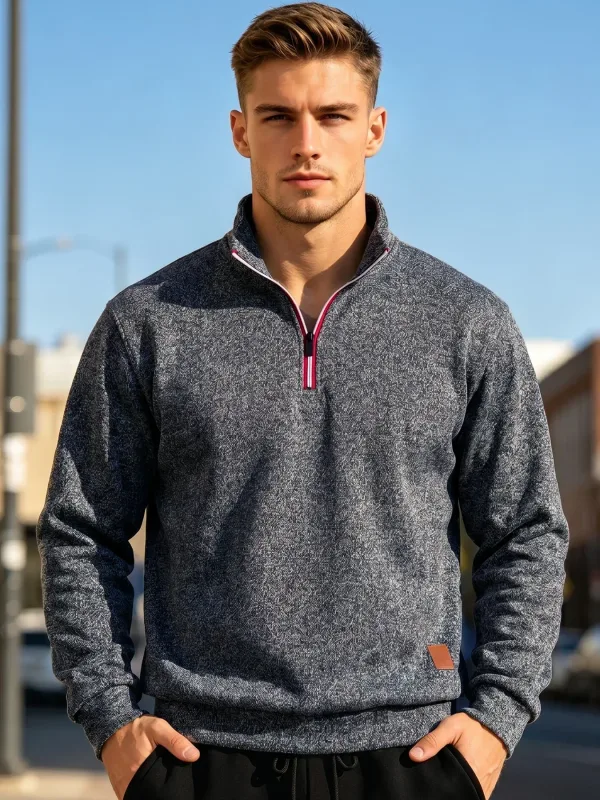 Set 2 Keping Lelaki 1/4 Zip Baju Leher Olok-olok, Pullover Bergaris Bulu dengan Cuff Berusuk Atasan Kasual Hangat untuk Pakaian Harian Musim Gugur Musim Gugur — image 12