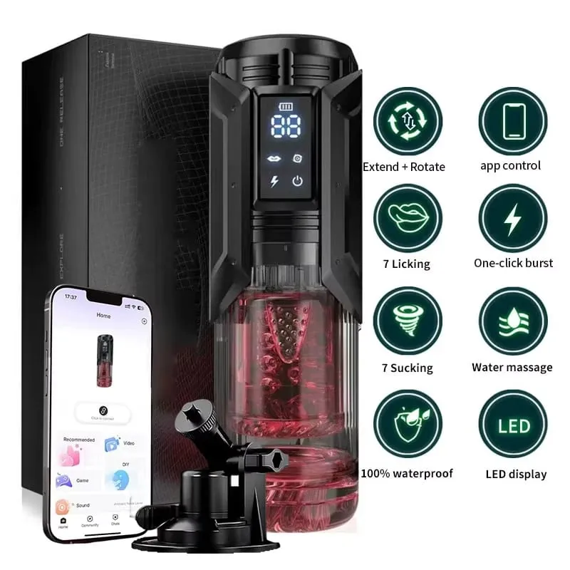 APP LED automatyczny męski Masturbator Cup 7 ssanie obracanie lizanie tryby w ten sposób kieszonkowa cipka Stroker obciąganie zabawki erotyczne dla mężczyzn — image 8