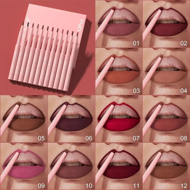 12 สี Matte Lip Liner ดินสอชุดกันน้ำ Smudge Proof Long Lasting มังสวิรัติโหดร้ายฟรีลิปสติกแต่งหน้าชุด — image 1