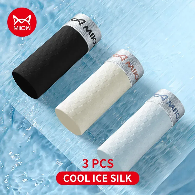 MiiOW 3Pcs Ice Silk Men Panties Mesh Breathable Mens Underpants 10A Antibacterial Crotch Men's Underwear Boxers Man Boxer Briefs — image 50