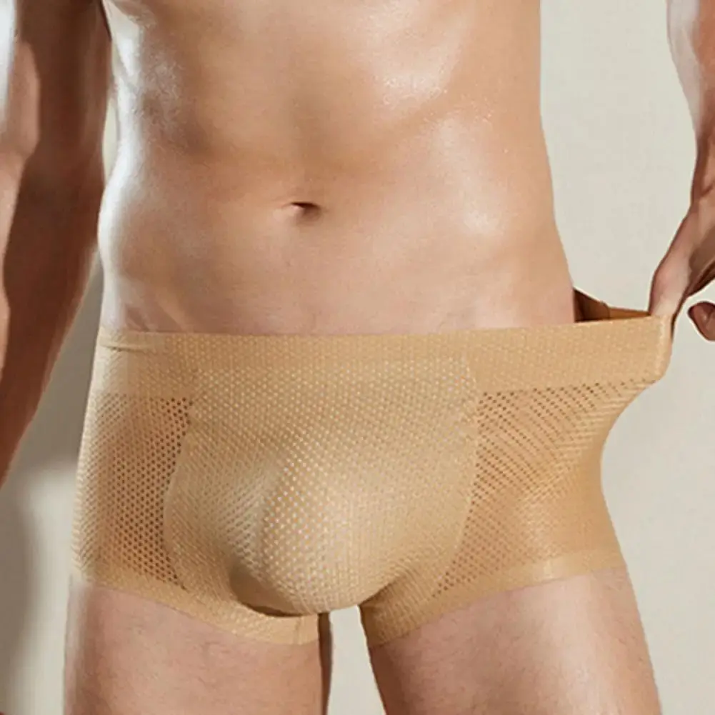 Erkek külot popo kaldırma See-through oymak nefes kalın sahte popo yüksek elastik düz renk erkek boksörler iç çamaşırı — image 2