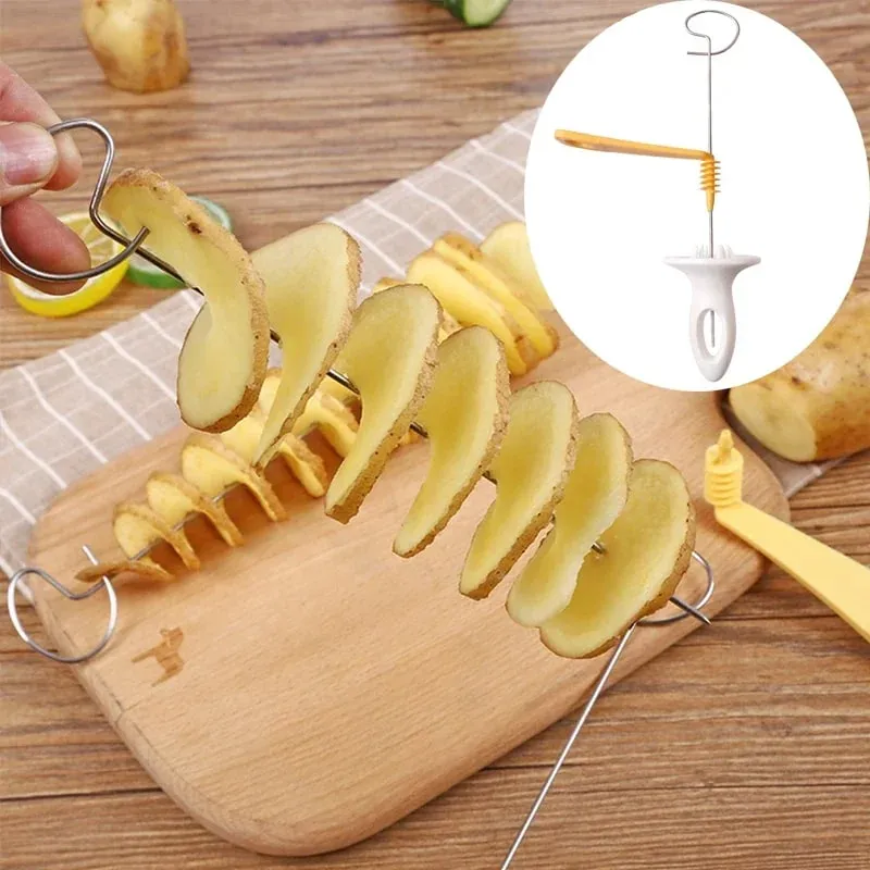 Trancheur de pommes de terre torsadé en acier inoxydable, en spirale, en plastique, coupe-pomme de terre rotatif, outil créatif pour légumes, Gadgets de cuisine, 1 ensemble — image 2