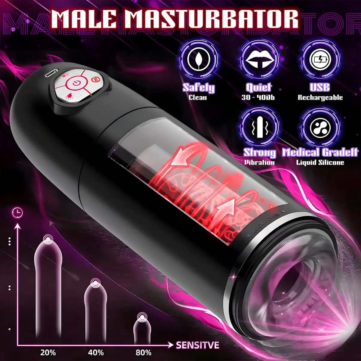 Automatic 10 Thrusting Rotating Mode at Colored Lights Masturbators Cup na may Penis Stimulation Electric Male Sex Toys para sa Mga Lalaki — image 2
