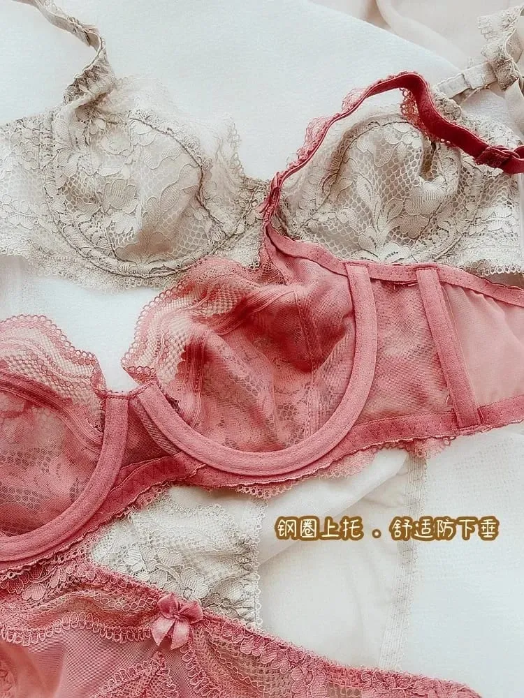 Ultradünnes Push-up-BH- und Höschenset aus Spitze mit leichter Polsterung, transparente Dessous in großen Größen — image 6