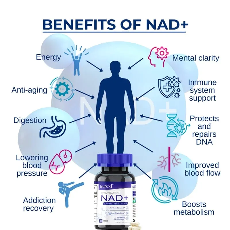 NAD + Doplněk resveratrolu NAD Plus Boosting – podporuje buněčnou energii, metabolismus proti stárnutí, zdraví pokožky — image 2