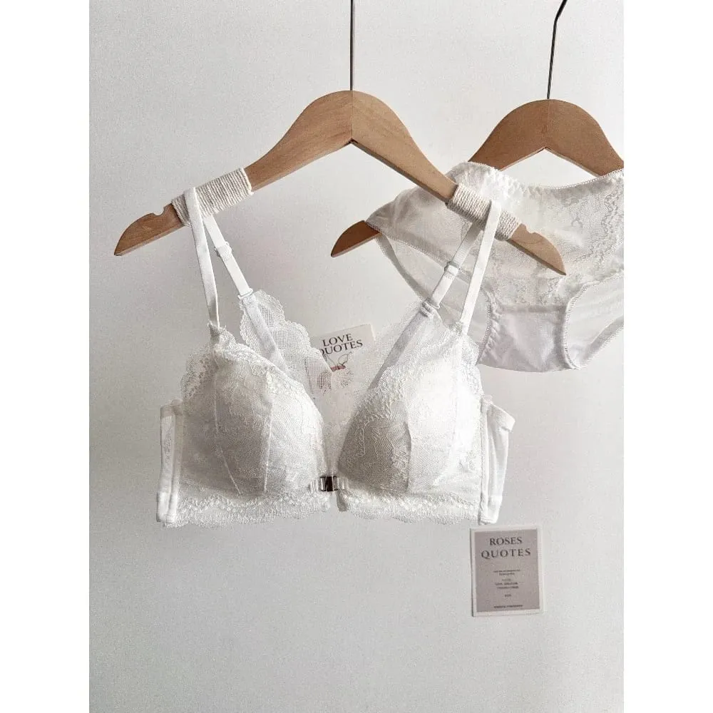 Set reggiseno in pizzo da donna con busto piccolo chiusura frontale senza fili bellissimo reggiseno push-up sul retro morbido intimo quotidiano taglia 32‑38AB — image 3