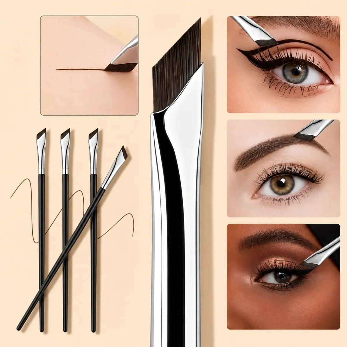5/7 darabos Precision szemsmink ecsetkészlet | Scythe & Angled Eyeliner szemöldökkefék hosszú nyelű, megfordítható kialakítással — image 3