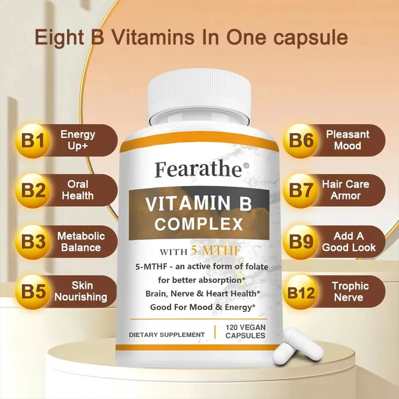 Vitamin B Complex with 5-MTHF Folic Acid for Immune System and Energy Support Brain Nerve and Heart Health — image 5