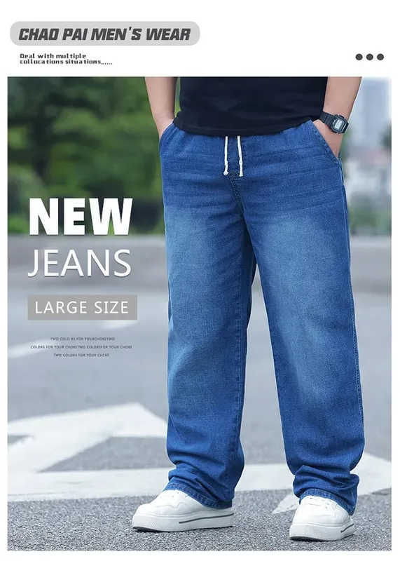 8XL Oversized Jeans For Men Elastic Waist Loose Fit Comfortable Denim Pants Plus Size 150KG Casual Streetwear Trousers New — image 9