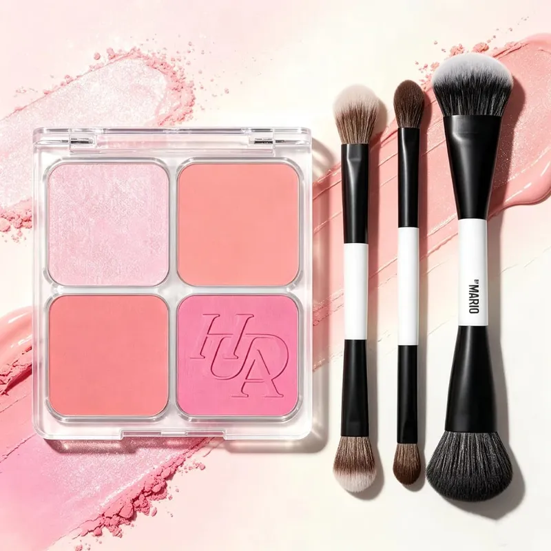 4-in-1 Glow Blush en Mario-penseelset Blush Filter Flush Eye Check Blush Palette Matte Shimmer Langdurig Dames Dagelijks Cosmetisch — image 2