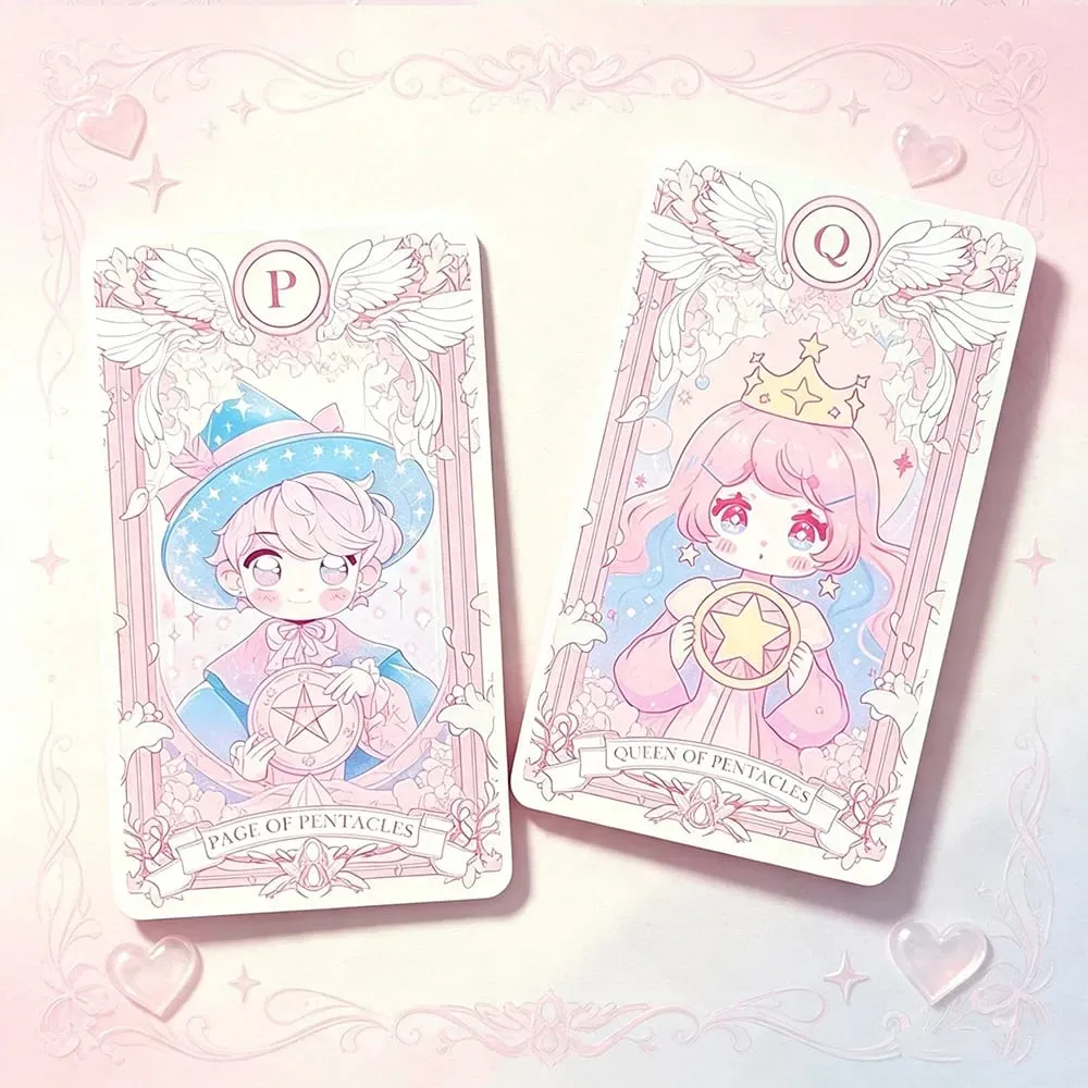 Mazzo di tarocchi rosa di grandi dimensioni da 78 pezzi Kawaii con guida - Illustrazione anime carina per il gioco da tavolo di divinazione del destino — image 6