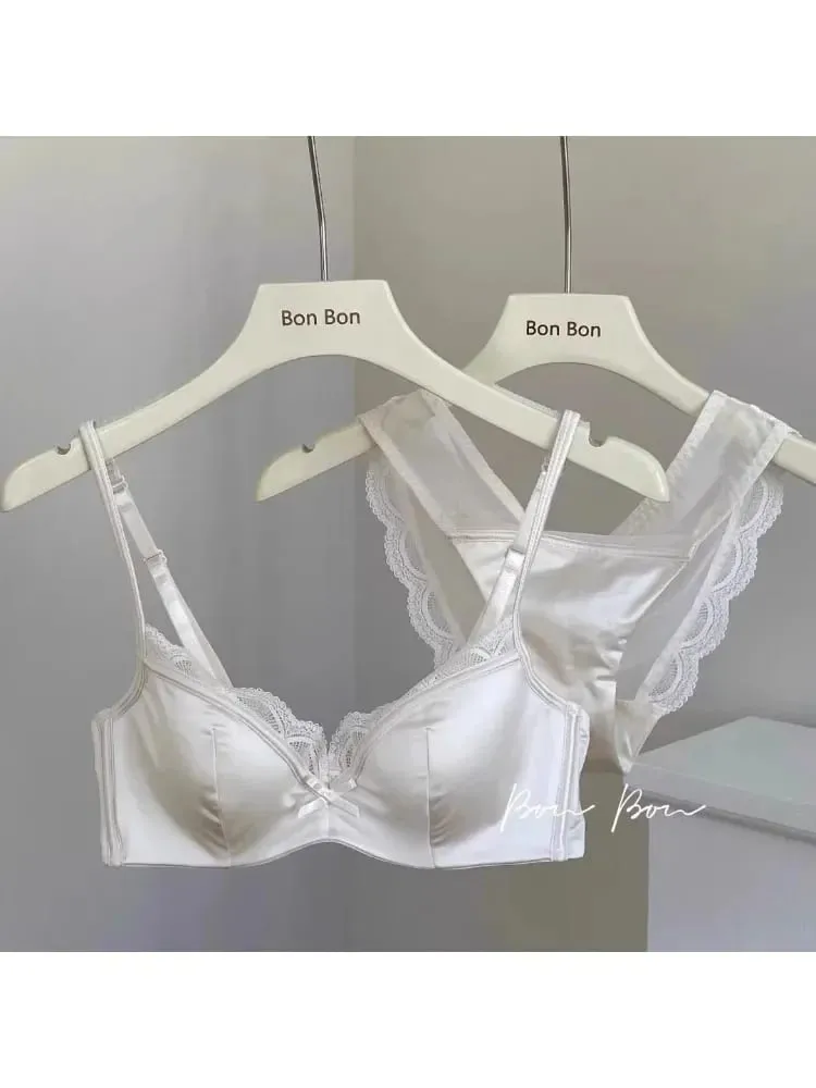 Französischer Luxus-Seiden-BH für Damen mit kleiner Brust, verstellbares Schlankheits-Bralette- und Höschen-Set, bequem, sexy, transparentes Dessous-Set — image 1