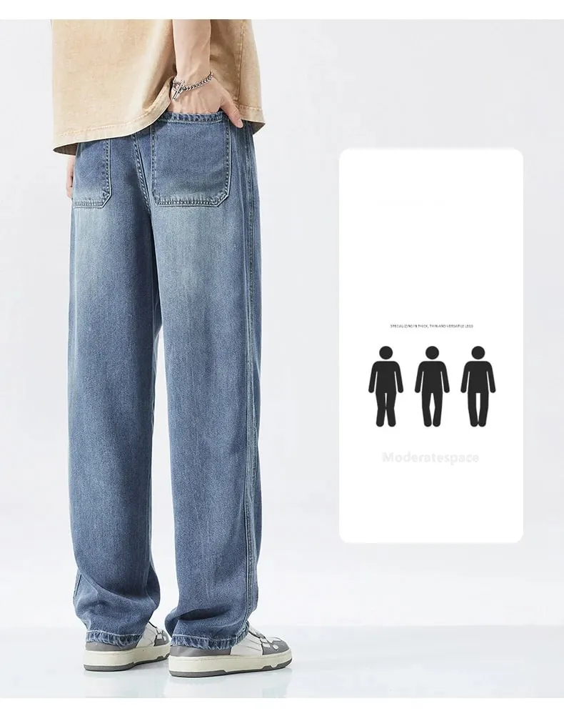 Stretch Jeans Männer 2024 Neue Lyocell Stoff Hohe Qualität Weiche Lose Breite Hosen Elastische Taille Casual Denim Hosen Streetwear — image 10