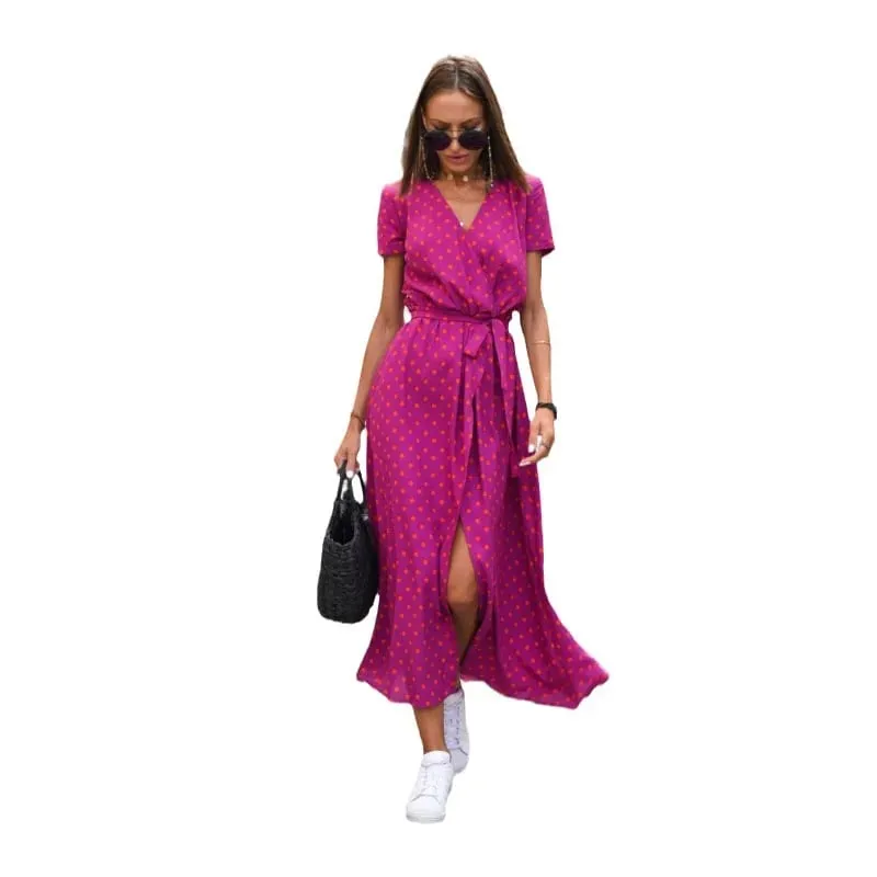 Bedrucktes Kleid 2025 Sommer V-Ausschnitt Split Fork Mittlere und lange Gruppe europäischer und amerikanischer grenzüberschreitender Damenbekleidung — image 5