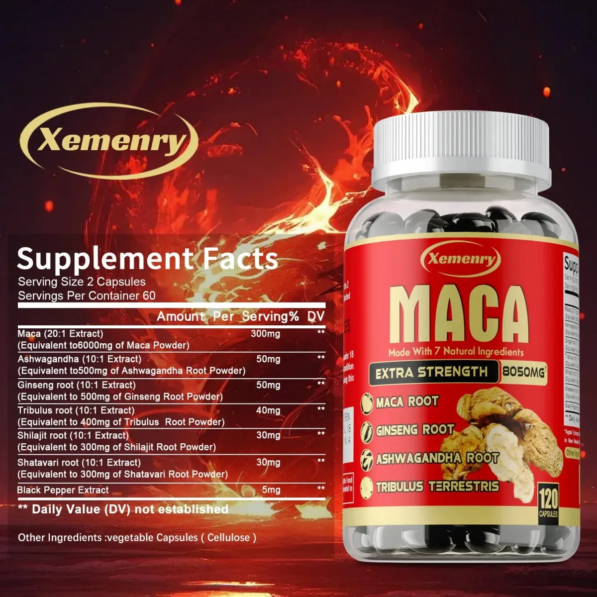 Maca-Wurzel-Kapseln – mit Ginseng und Ashwagandha zur Unterstützung der Energieausdauer und zur Verbesserung der Muskelmasse — image 3