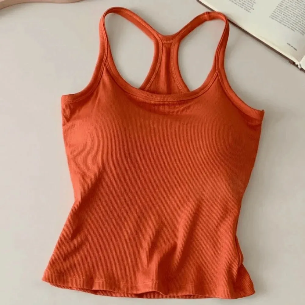 Rompi Berongga Tali Bahu Lebar Kamisol Kecil Payudara Punggung Berbentuk H Nyaman Tank Top Tipis Elastis Desain Ramping