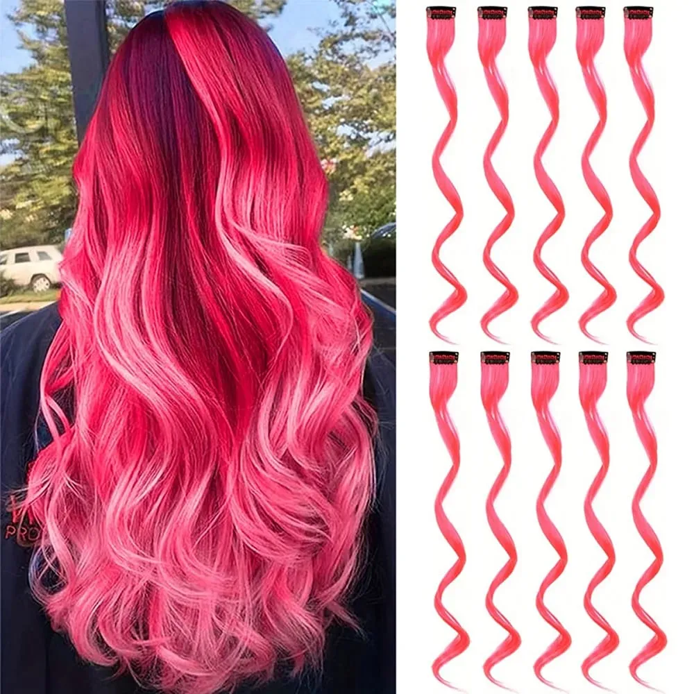 10 piece set of colored curly hair extensions clip style highlight hair patches single clip style one-piece women's dark hair — image 14