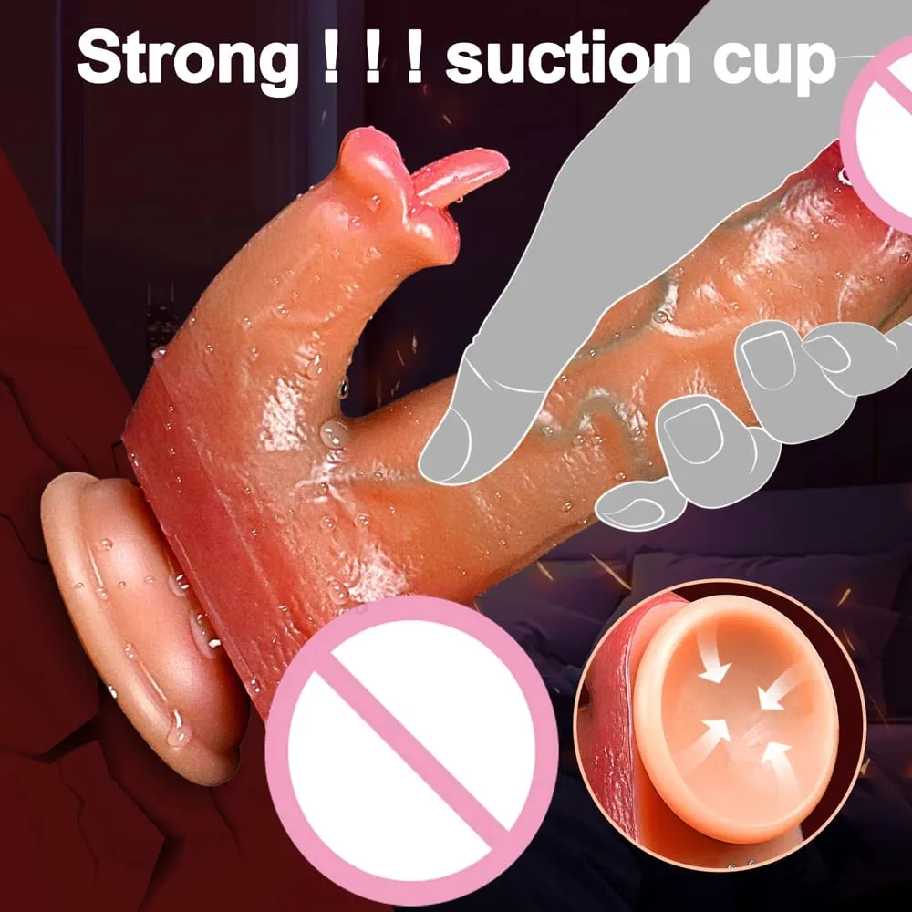 Thrusting Dildo จริง Dildo ลิ้นเลีย Clitoral Stimulator Sex Toy Vibrator ช่องคลอด Anal G-Spot Massager สำหรับผู้หญิงคู่ — image 3
